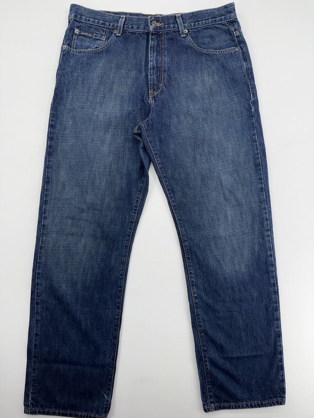 Calvin Klein Mens Relaxed Straight Dark Denim Blue Jeans Size 36X 33 Stretch